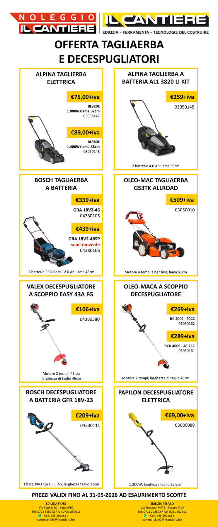 PROMO TAGLIAERBA E DECESPUGLIATORI 30-03-2026